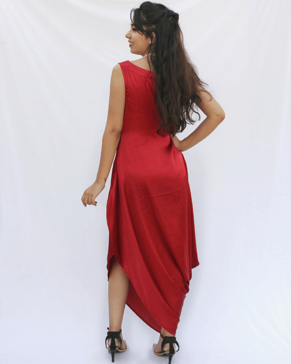 Classic Red Cowl Dress For Women