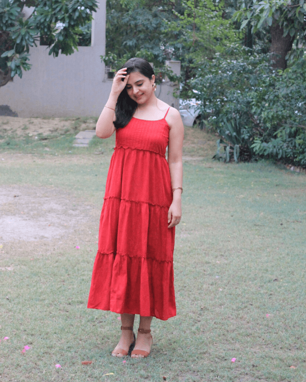 Red Cotton Tiered Dress