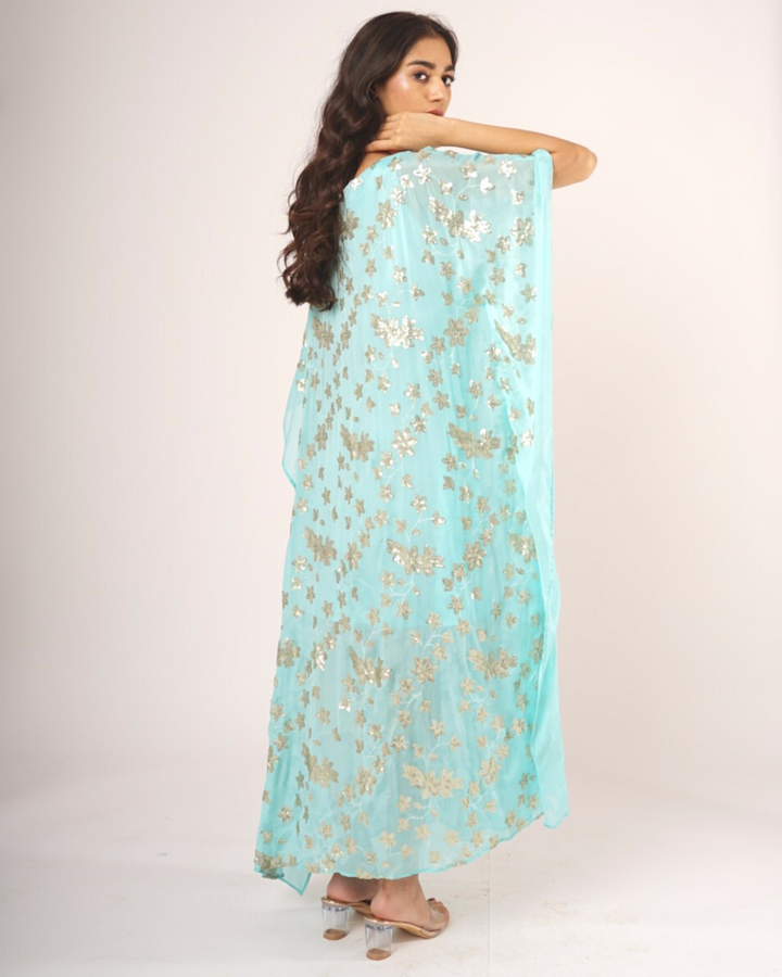 Ankle Length Turquoise Sequins Kaftan