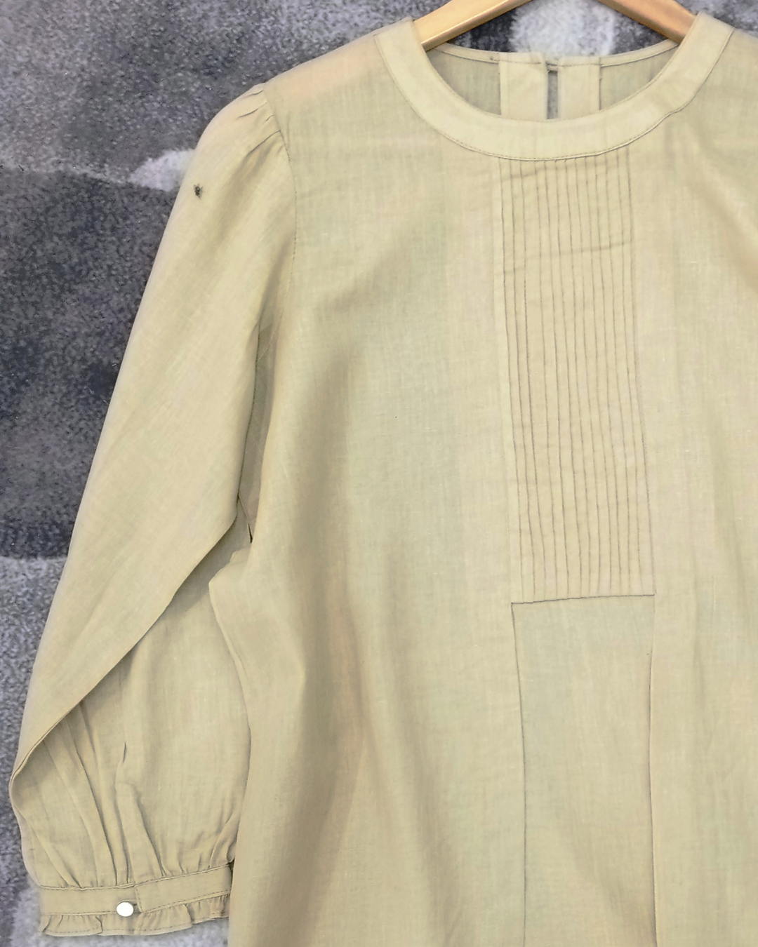 Beige Cotton Top With 3/4th Sleeves 
