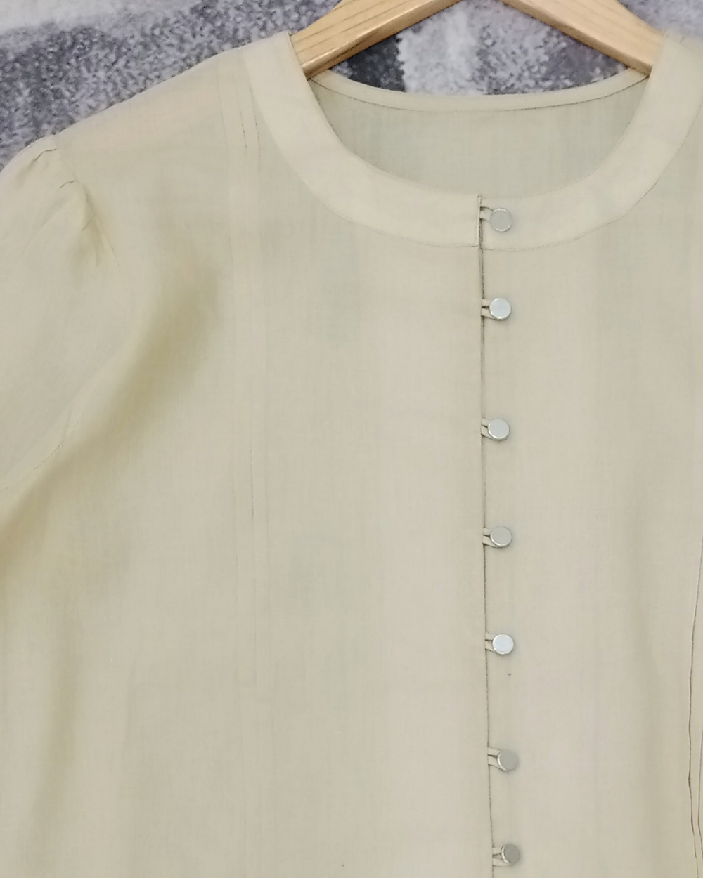 Beige Cotton Loop Top With Button Detailing