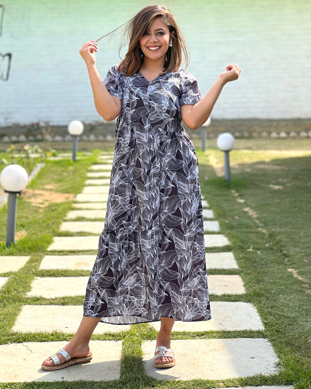 black and white abstract dress Black & White Abstract Surplice Mini Dress
