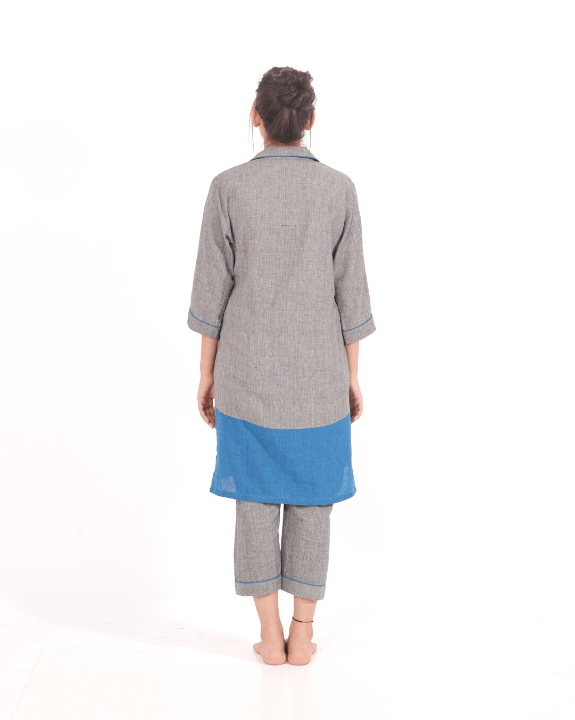 Grey cotton nightsuit with cropped pyjamas for women