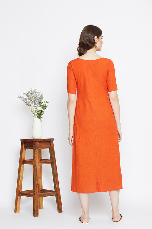 A comfort-fit long cotton dress for women