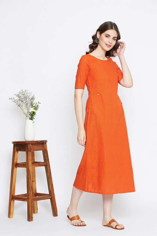  A solid rustic cotton long dress for women who love unusual cuts & colors