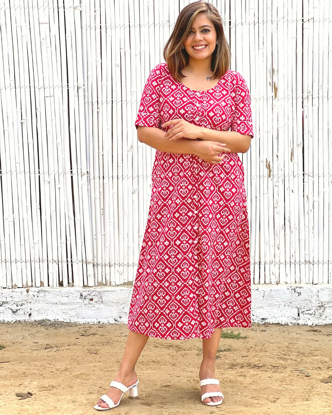 Crimson Jacket Dress in Cotton With Pockets