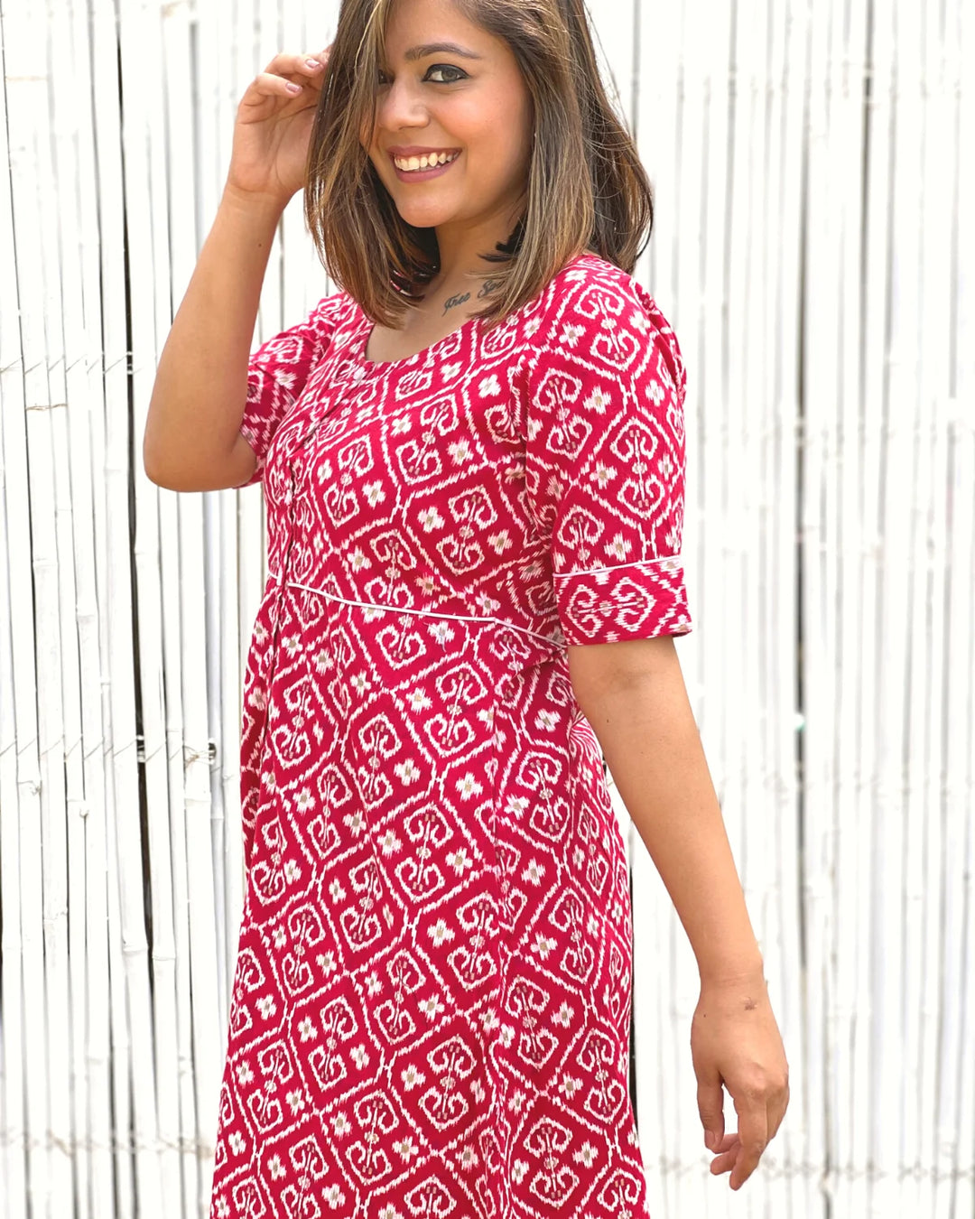 Crimson Jacket Dress in Cotton With Pockets