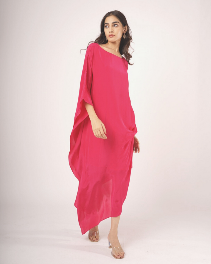Hot Pink Draped Kaftan Dress