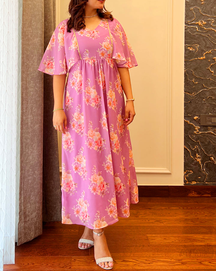Fall Floral Flared Sleeves Dress