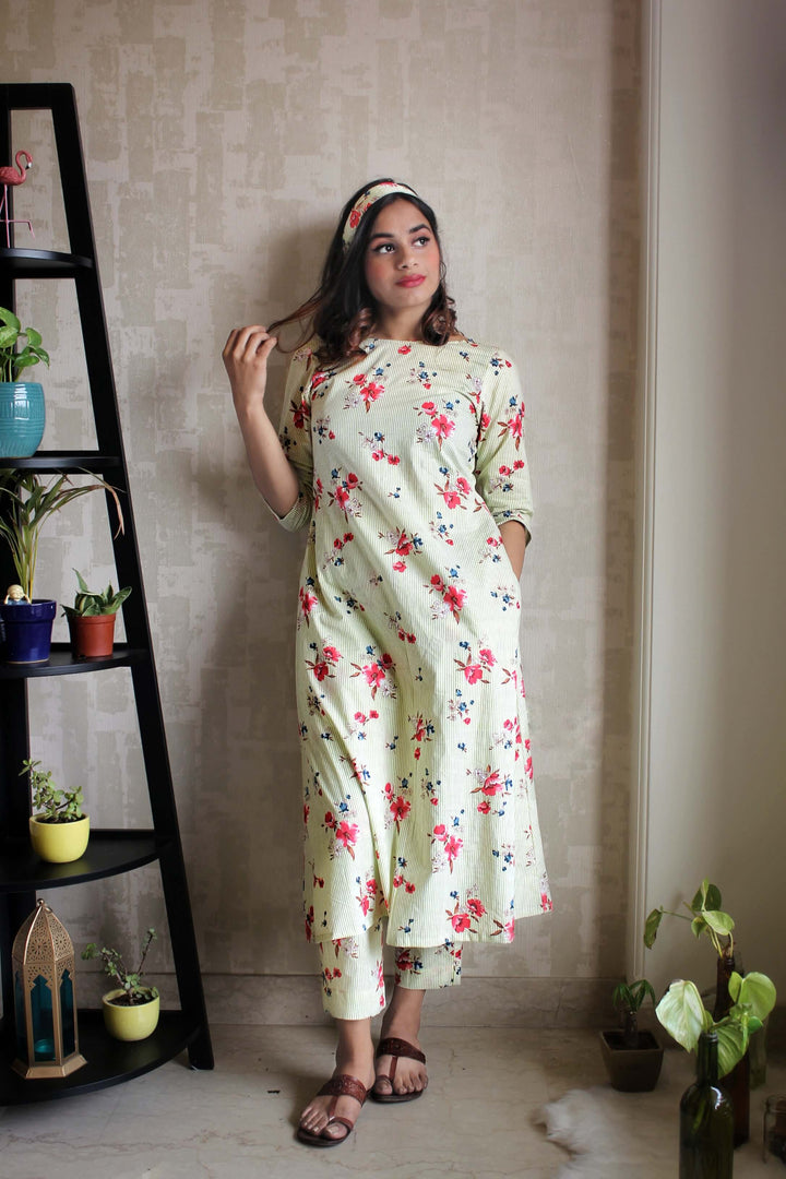 Rooted: A Cotton Kurta Set In Flora