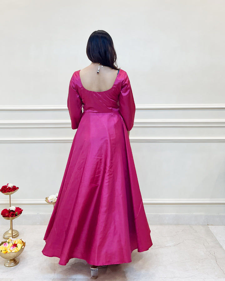 Fuchsia Silk Swirl-Worthy Long Dress