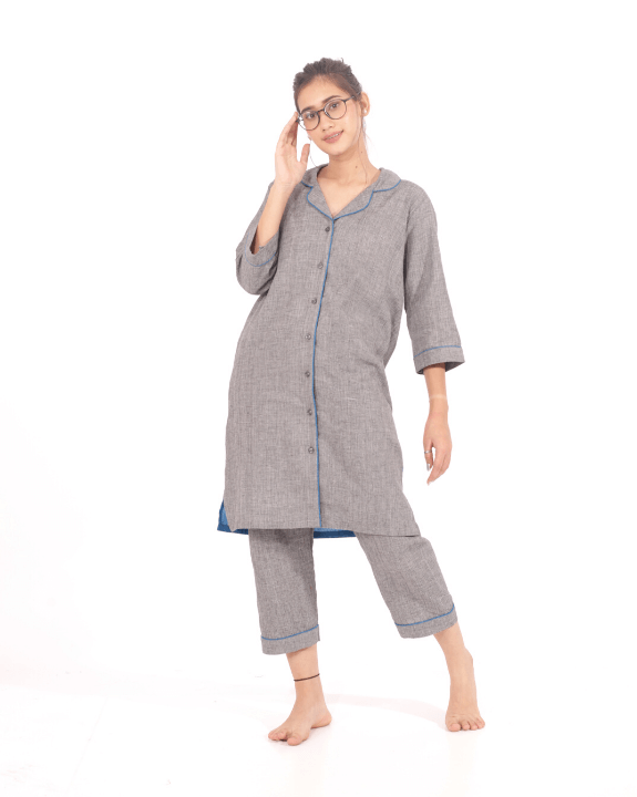 Long grey night shirt with cropped pyjamas
