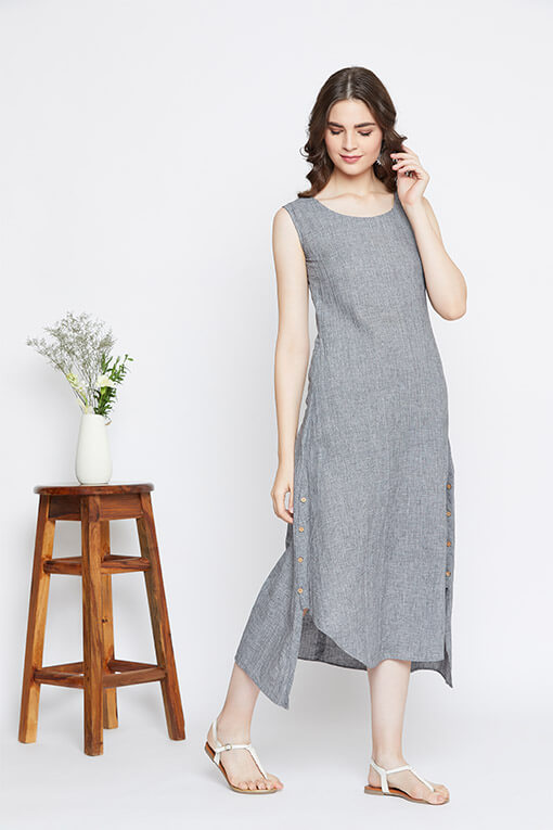 Grey cotton asymmetric hem dress