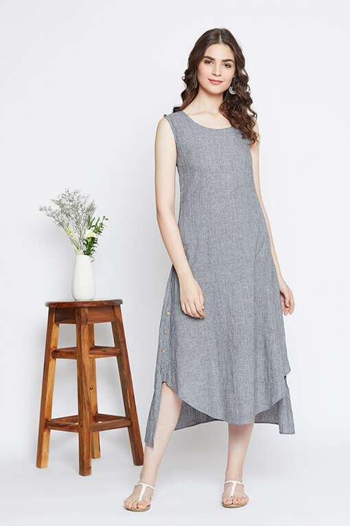 Go minimalistic with our high-low women's cotton dress