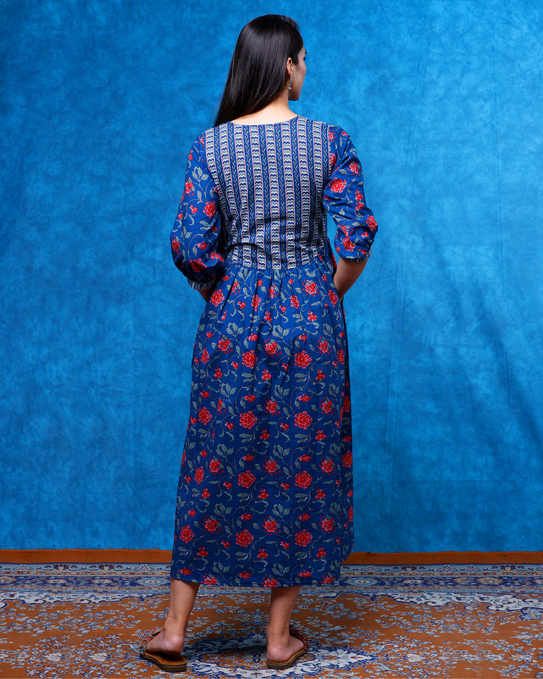 Kawaii Deep Blue Floral Maxi Dress