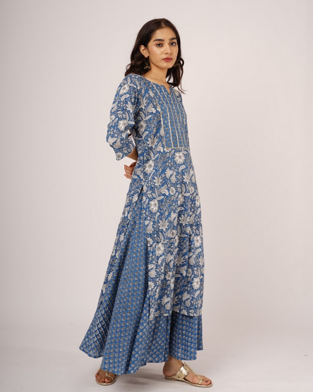 Indian Boota Blue Kurta With Ankle Length Skirt