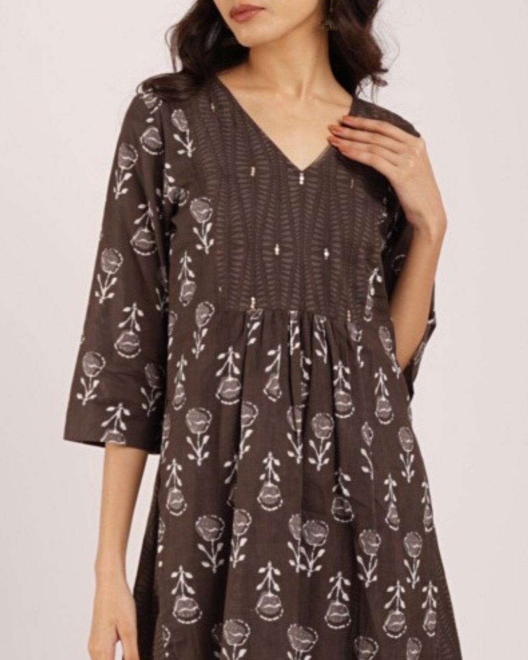 Mahagony Printed Kurta Dress With V-Neckline