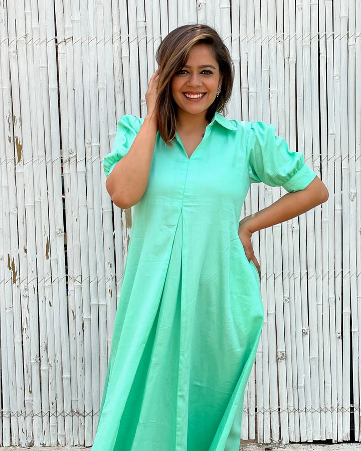 Mint Colored A-Line Dress in Cotton