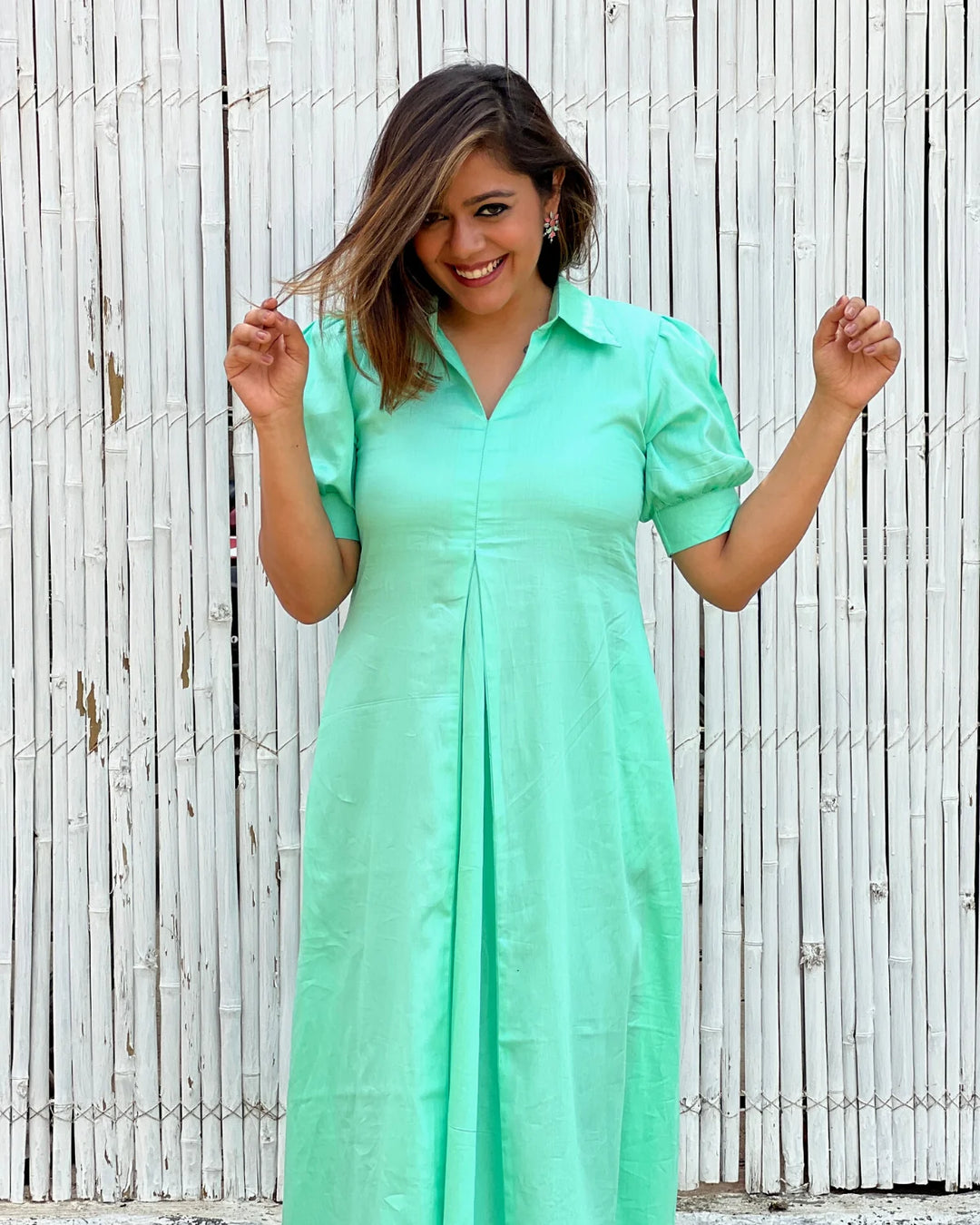 Simple A- line Mint Coloured Cotton dress