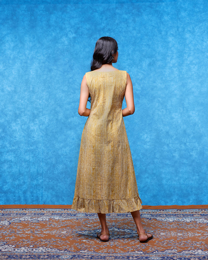 Ochre Panelled Anti-Fit Dress With Pockets