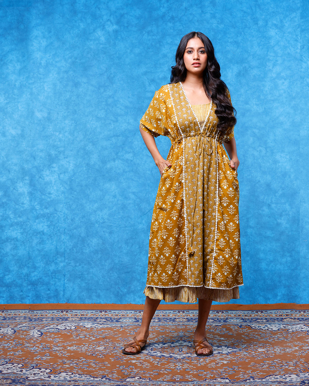 Ochre Panelled Anti-Fit Dress With Pockets The Svaya Ochre Panelled Anti-Fit Dress With Pockets The Svaya