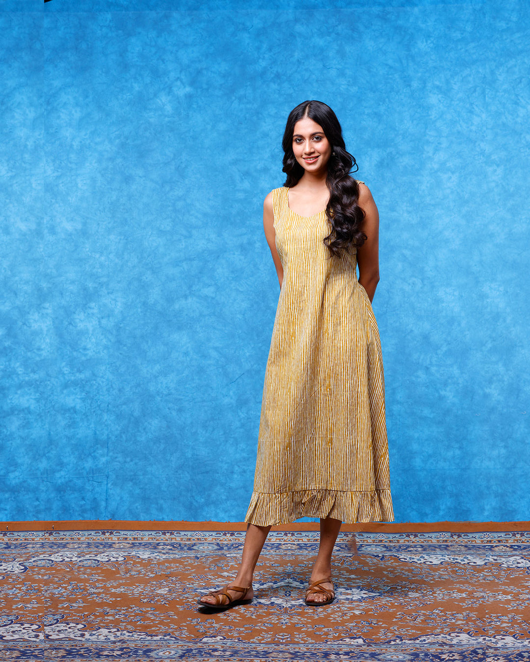 Ochre Panelled Anti-Fit Dress With Pockets The Svaya Ochre Panelled Anti-Fit Dress With Pockets The Svaya