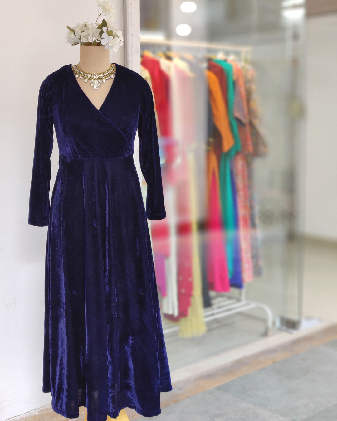 Navy Blue Fit and Flare A-Line Maxi Dress