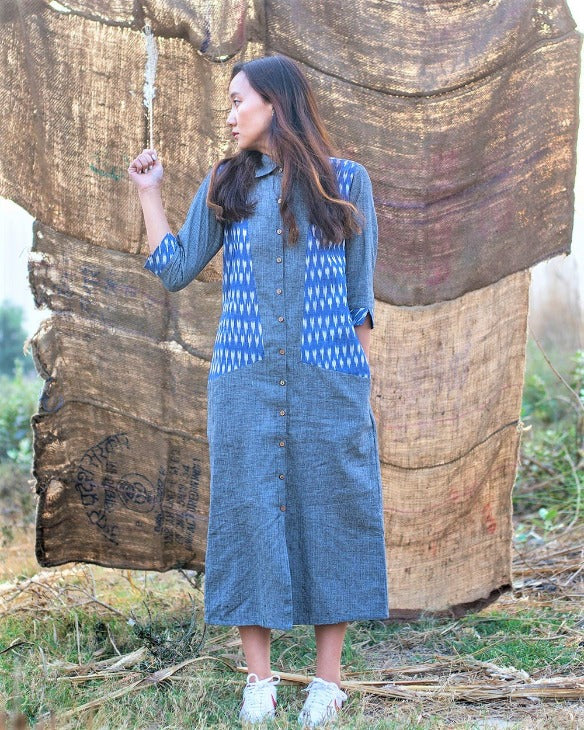 Grey Blue Paoli Shirt Dress For Women