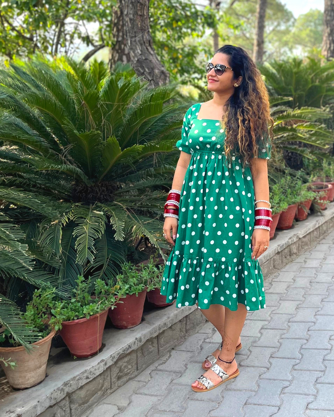 Polka Green Tiered Summer Dress – The Svaya - Main Image