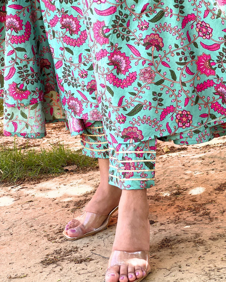 Rama Green Pink Kurta Pants - Set of 3