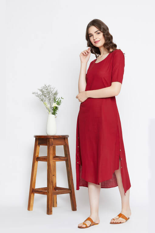 Red summer cotton dress for women.