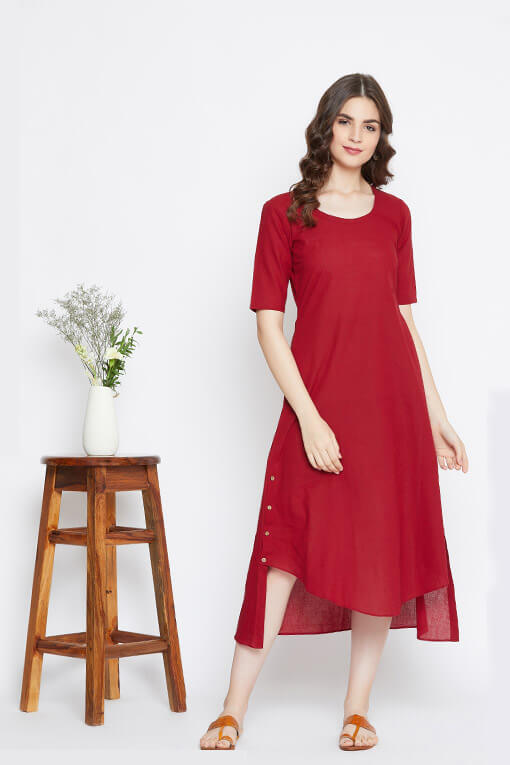 An asymmetric hem cotton dress for women who like trendy cuts
