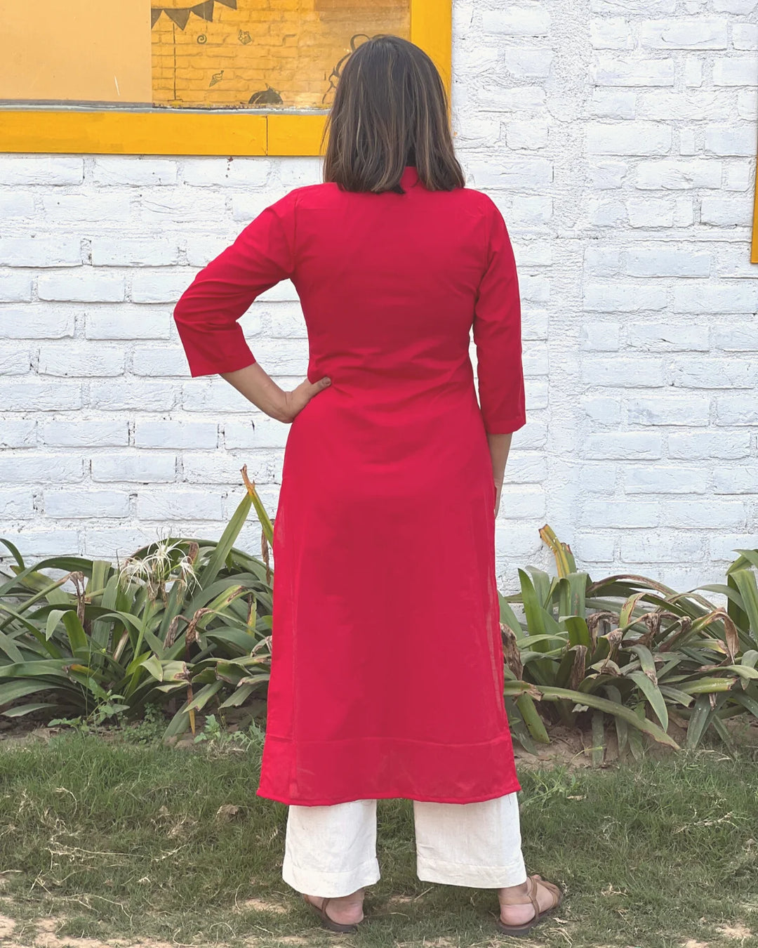 Women's Cambric Potli Straight Red kurta