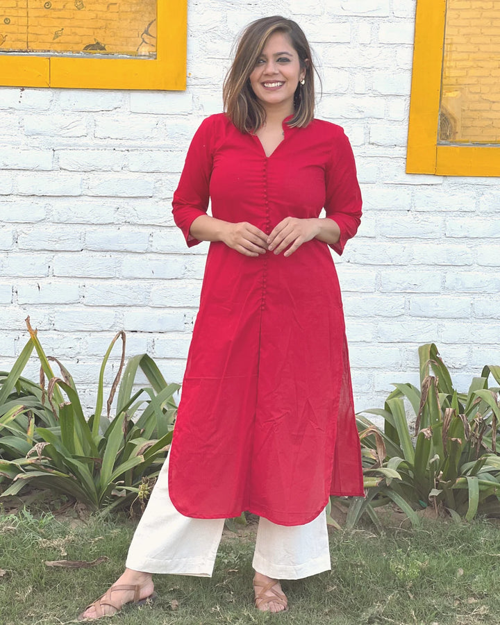 Stylish Women's Kurta with Red Cambric Potli Design