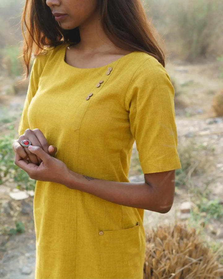 Chime Dress – Yellow, Long Shift Dress For Women