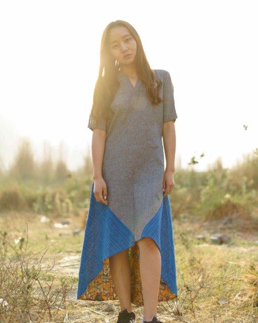 An asymmetric hem cotton dress for women