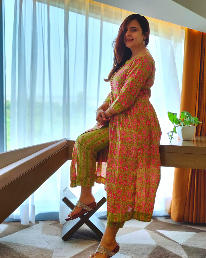 Sha Cotton Aline Kurta Pants Set