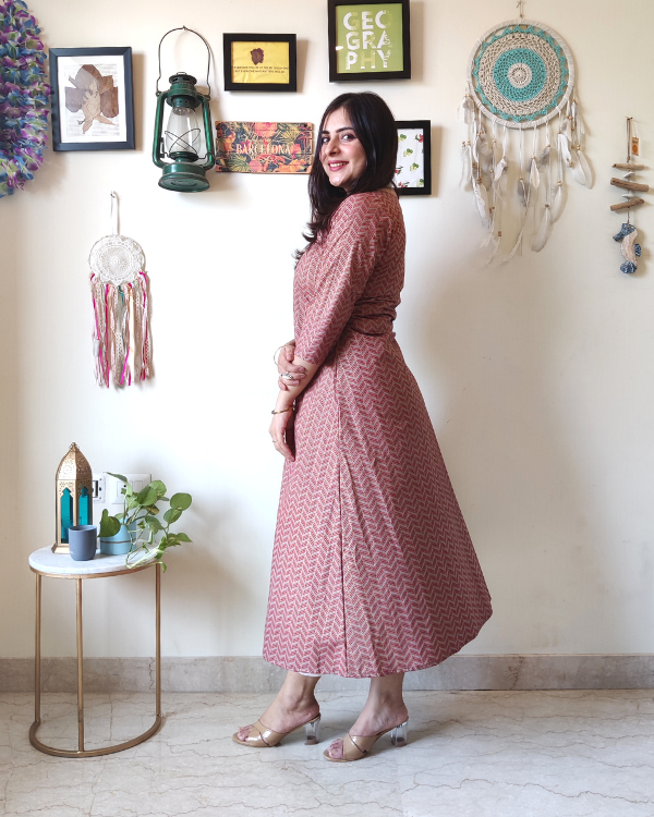 Midi Length Maroon Jacket Kurta 