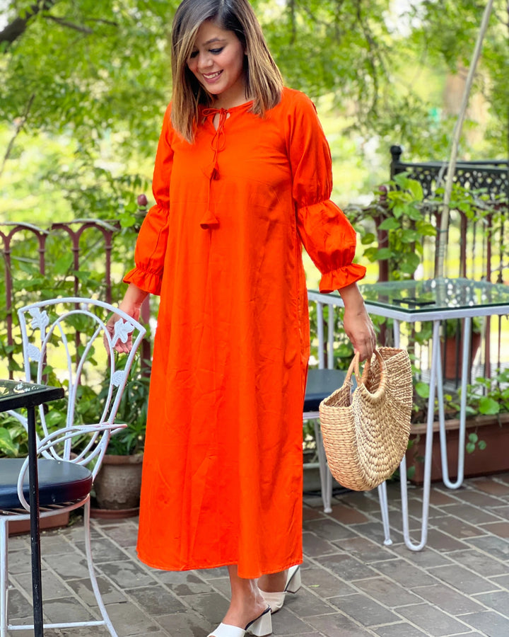 Tangerine Balloon Sleeve Dress