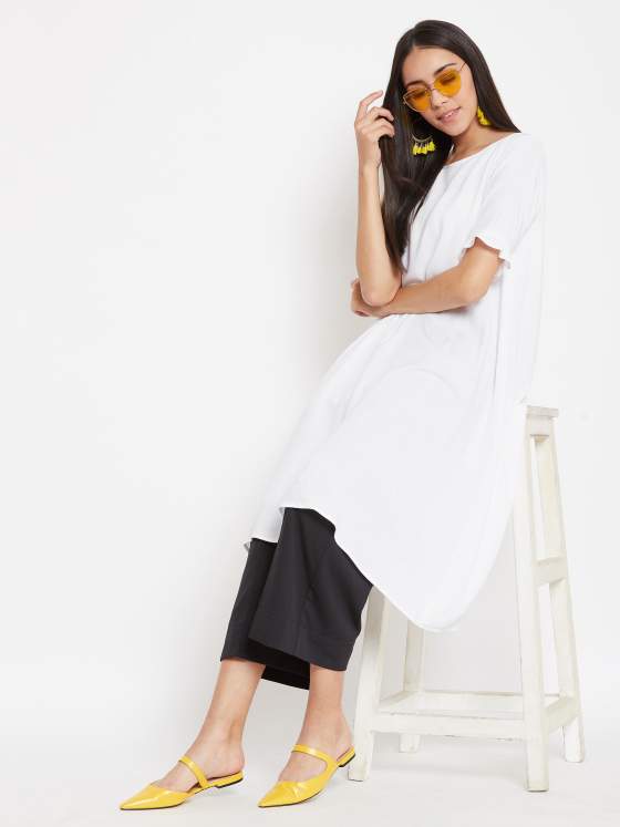 Making a classic black & white aline kurta & culotte set more fun with hints of all things yellow