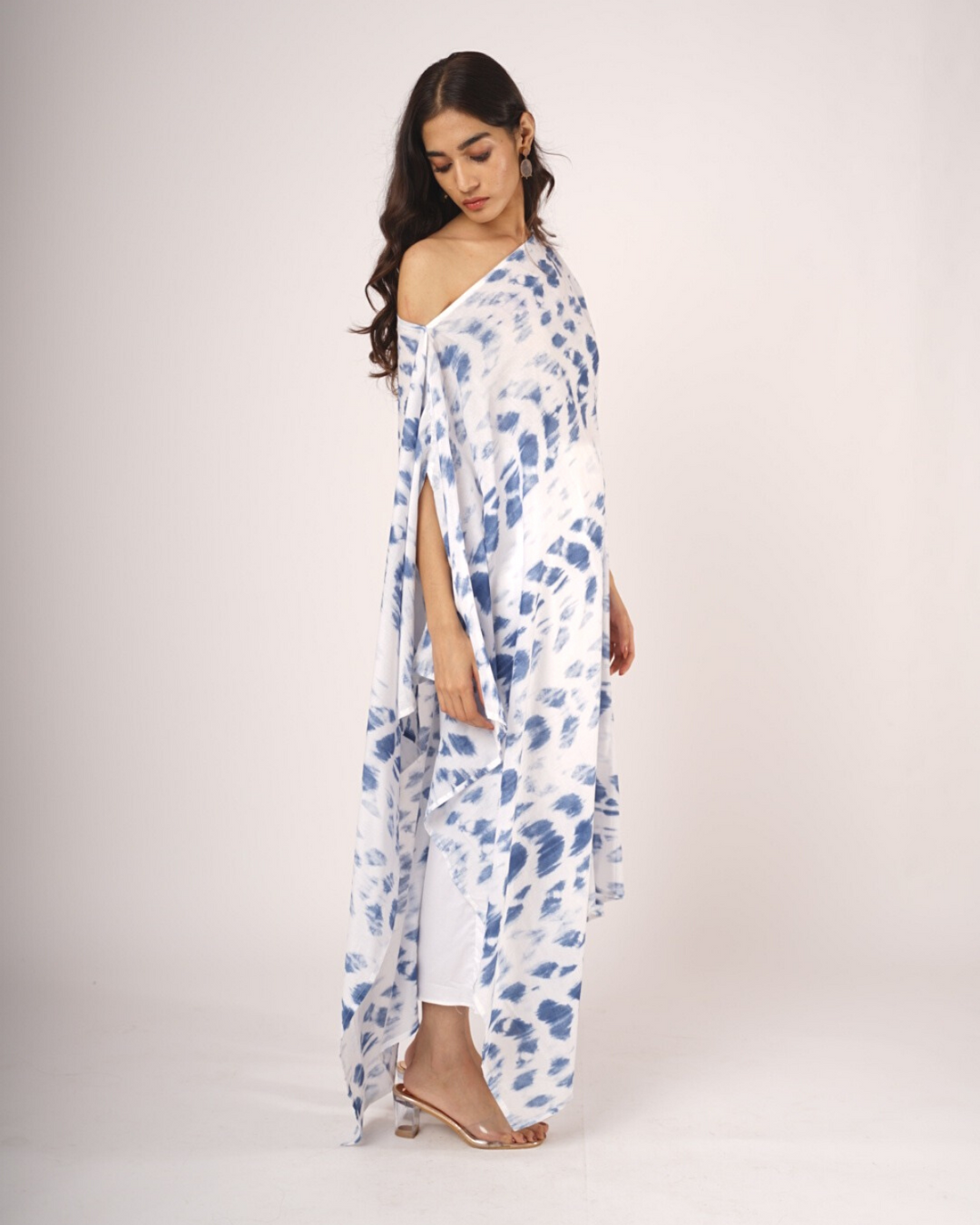 White Culottes With White and Blue Fusion Kaftan