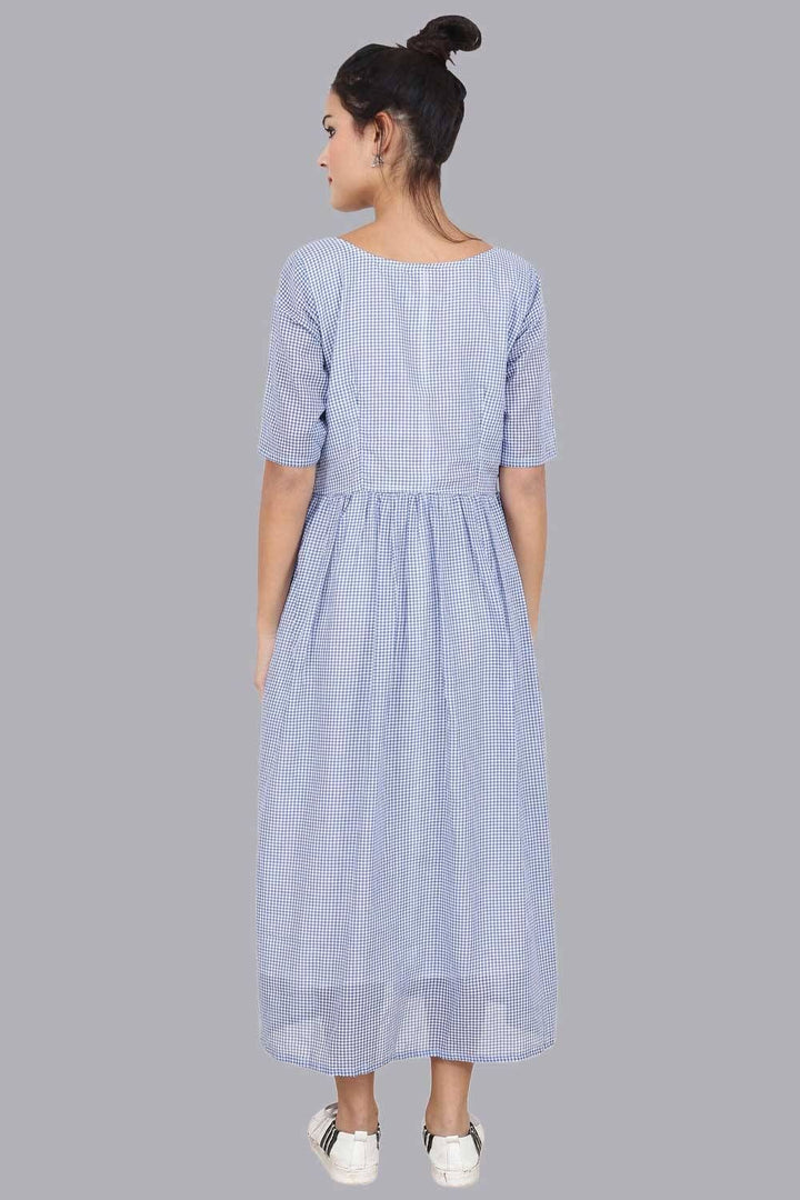 Women's Blue Checkered Maxi Dress