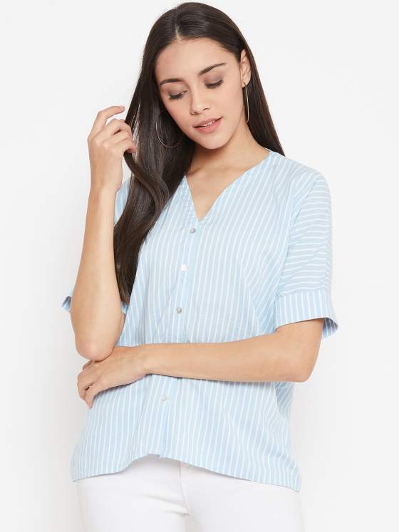 A comfortable blue and white striped top for your WFH calls