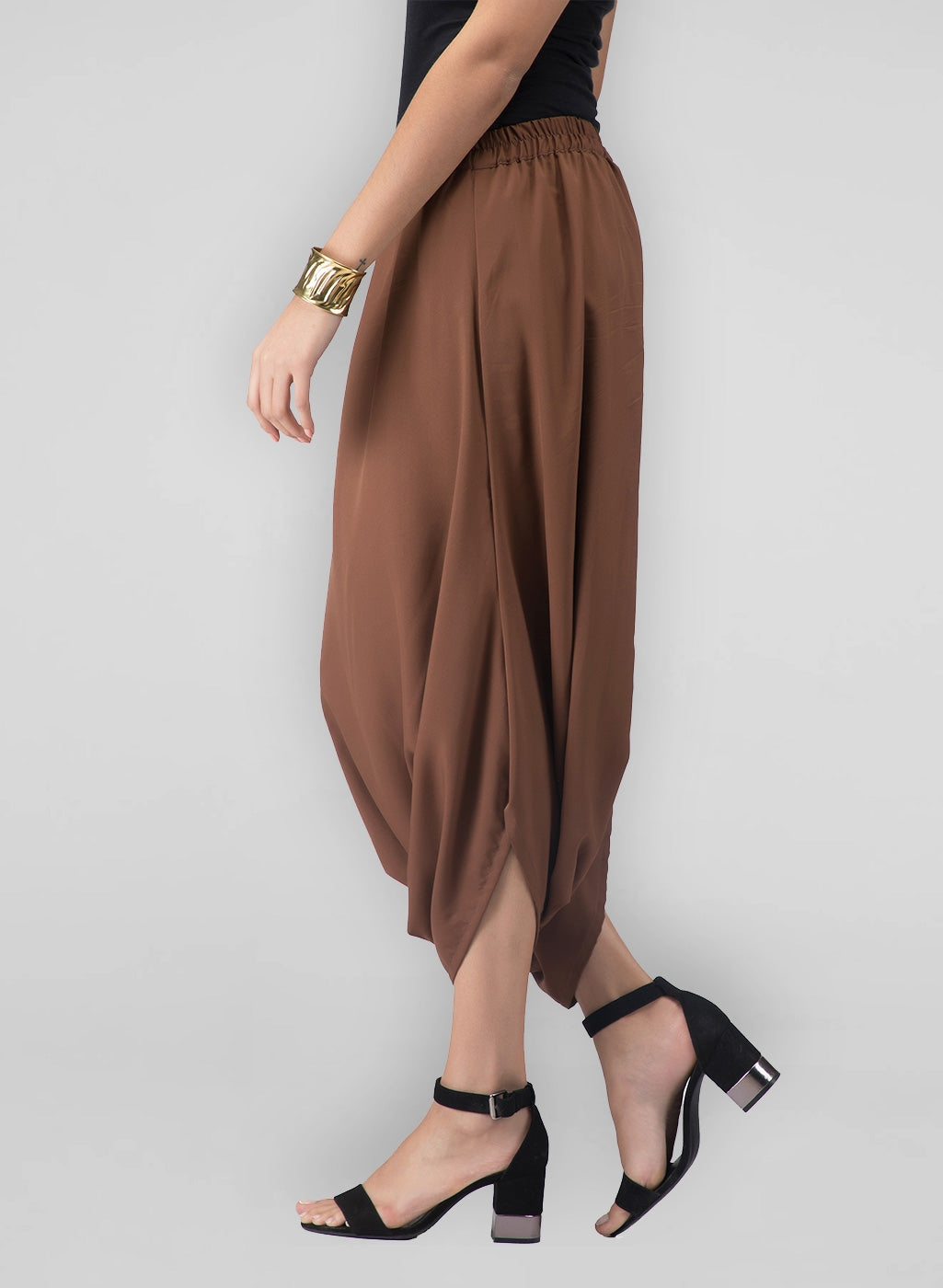 These brown cowl pants for women are headturners