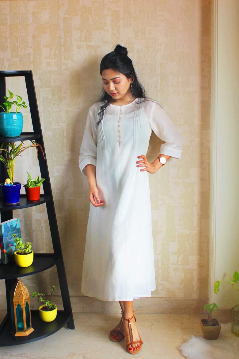 A cotton silk all white dress for women