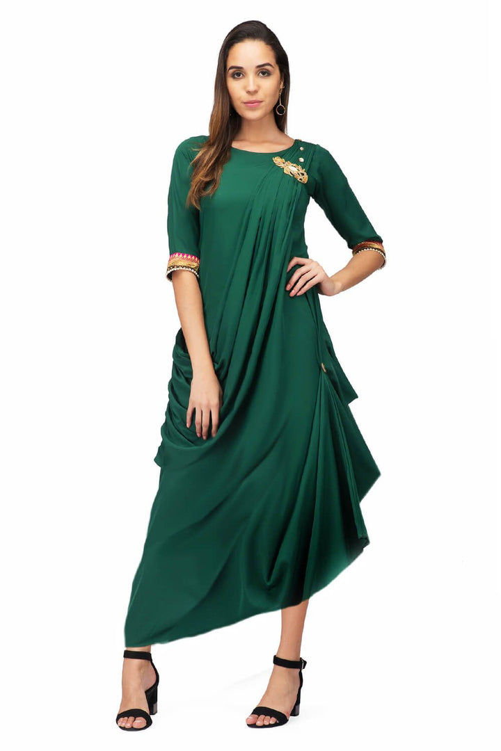 Green draped tunic for women who seek a little extra in their outfits