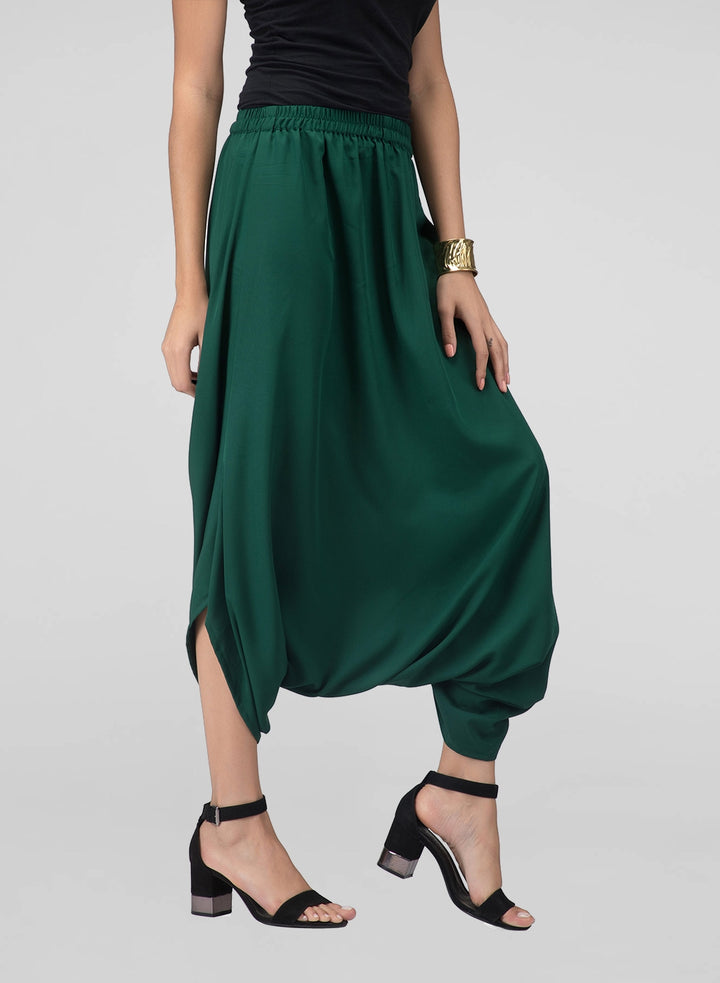 Dark green cowl pants for women