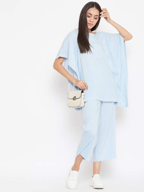A comfortable two piece striped set in blue