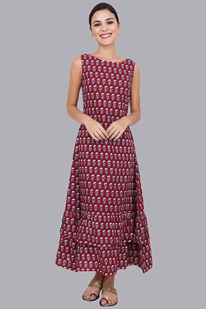 Women's Maroon Tiered Maxi Dress