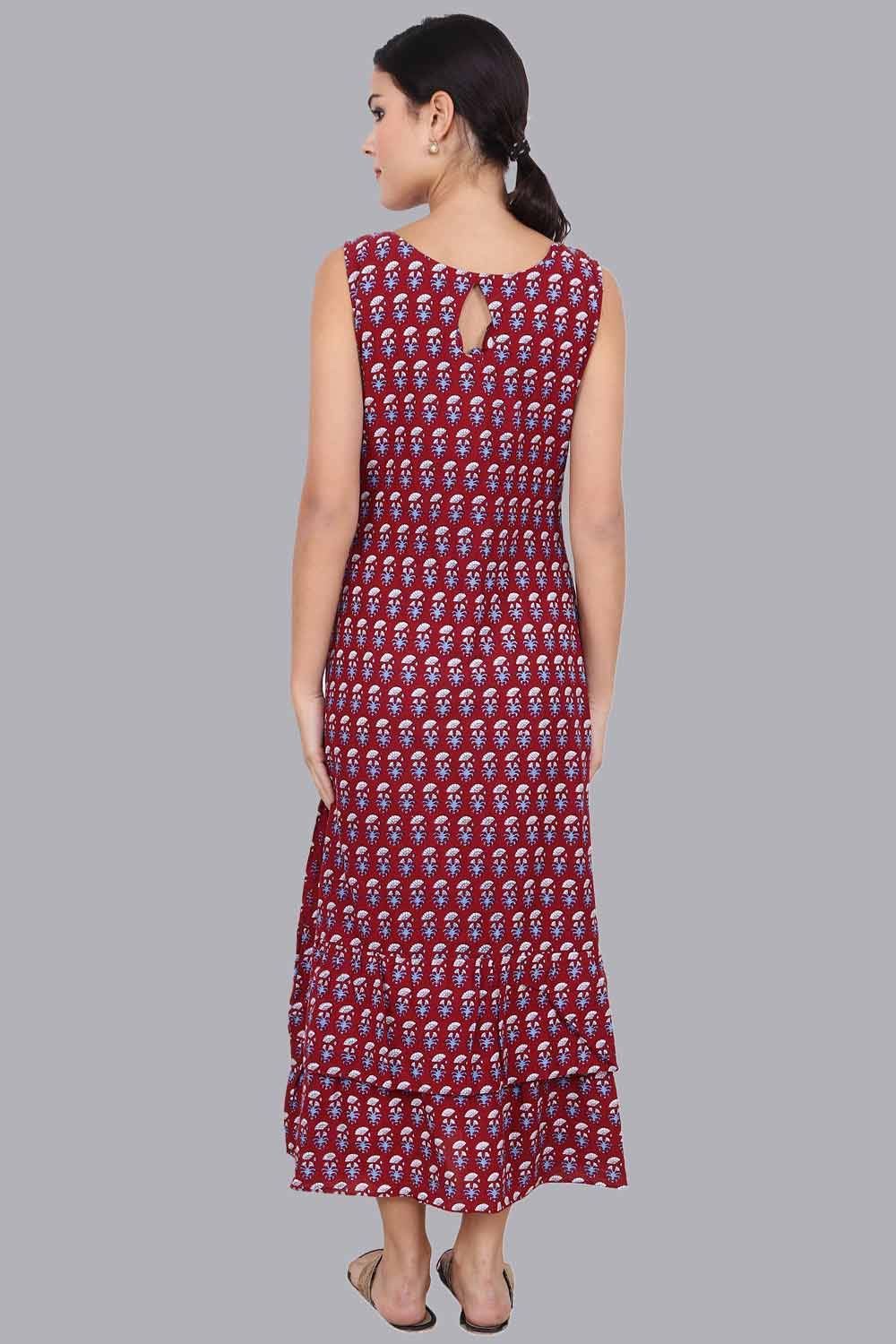 Women's Maroon Tiered Maxi Dress
